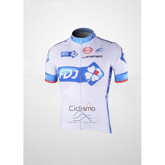 Fdj Ropa Ciclismo Culotte Corto 2010 Mangas Cortas Blanco y Azul Claro